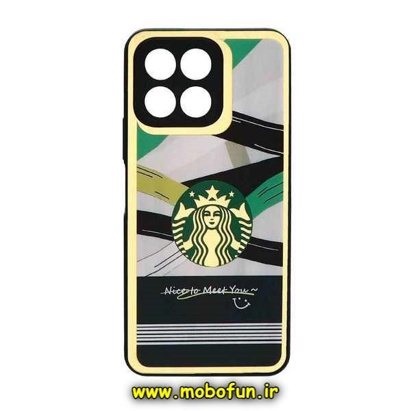 قاب گوشی Honor X8A آنر پشت گلس سرامیکی طلاکوب استارباکس STARBUCKS محافظ لنزدار کد 77